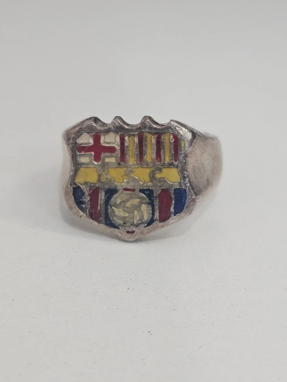 Vintage BSC 925 Barcelona Sporting Club Soccer Design Signet Ring Size 8 US